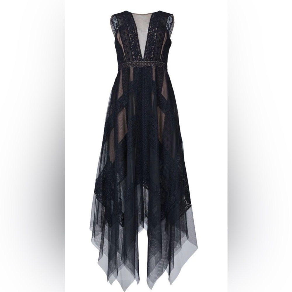 BCBGMaxAzria Black Asymmetrical Lace Skirt